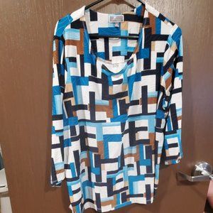 Patterned 3/4 Length Sleeve Blouse - Blue